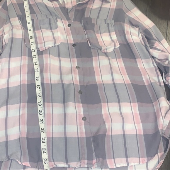 Kut from the Kloth Hannah Plaid Button Down Shirt Pink/Grey/White Size M - Picture 7 of 9